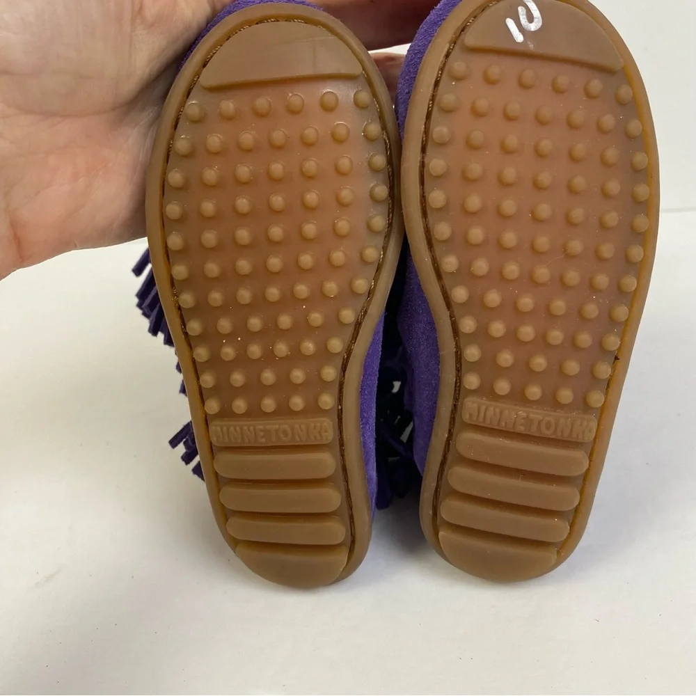 Minnetonka Purple Fringe Kids Moccasin Boots
